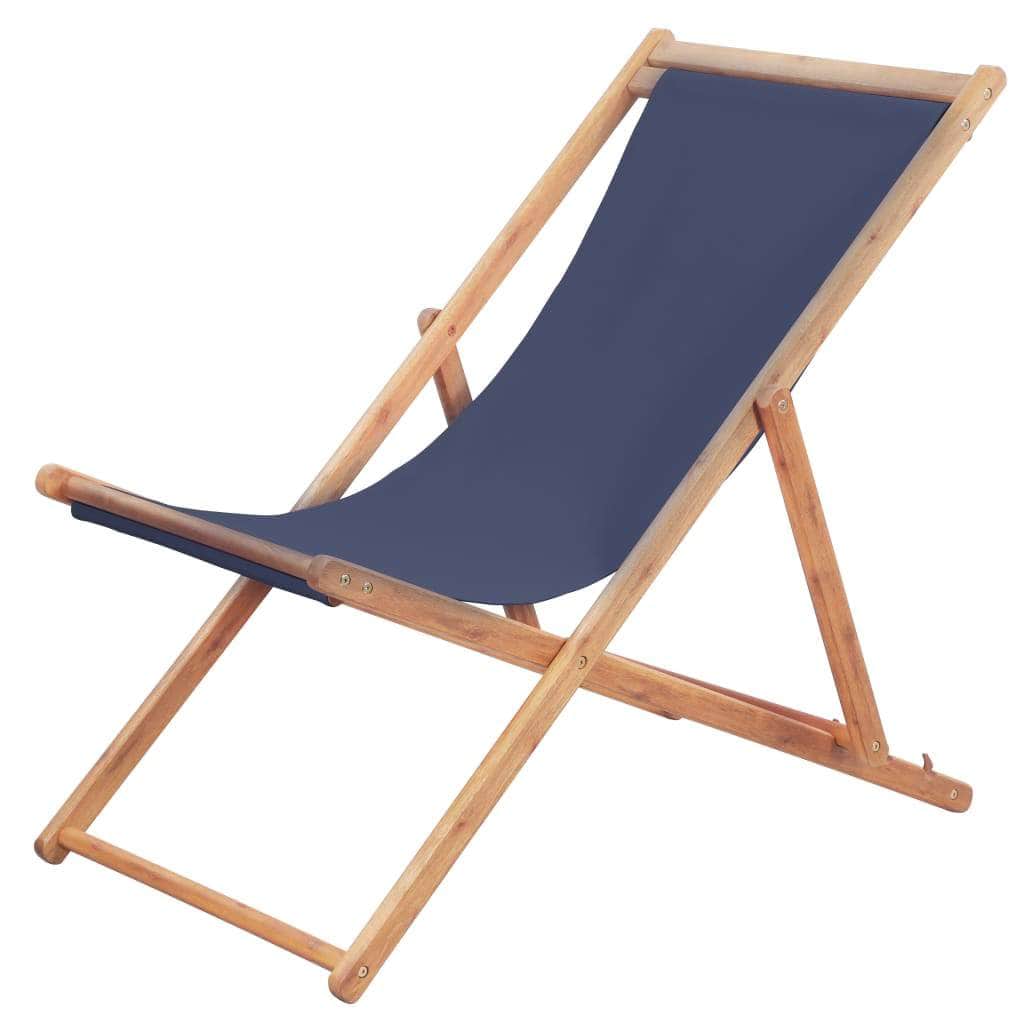 Folding Beach Chair Fabric and Wooden Frame Blue - Simple deals