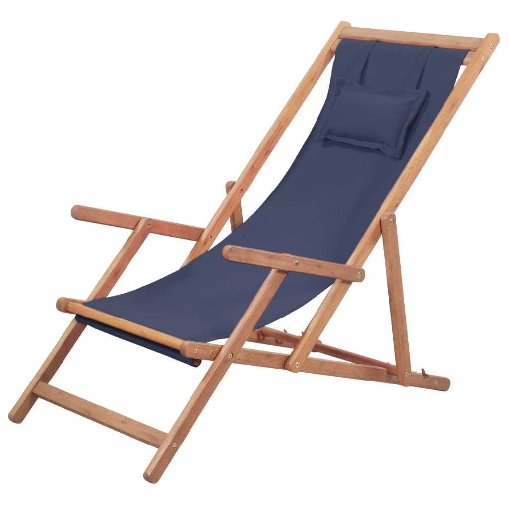 Folding Beach Chair Fabric and Wooden Frame Blue - Simple deals