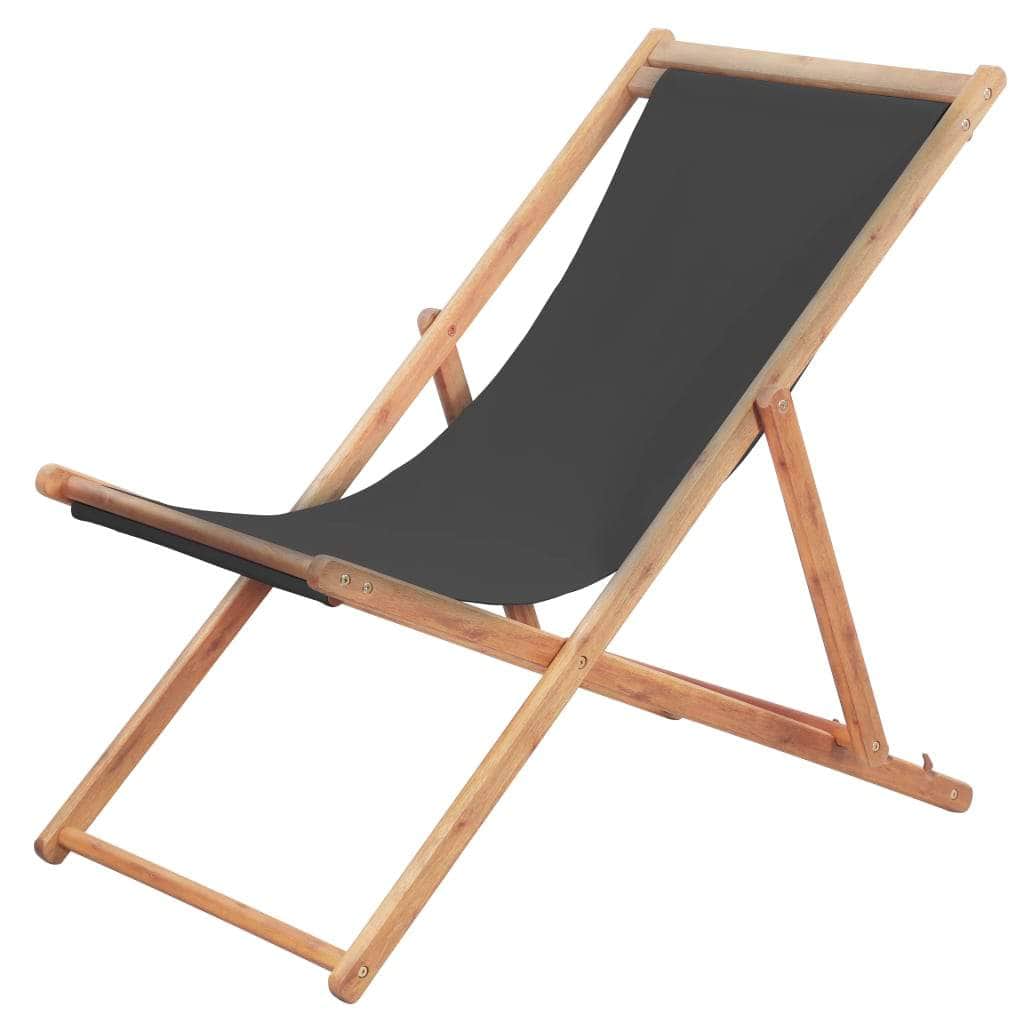 Folding Beach Chair Fabric and Wooden Frame Grey - Simple deals