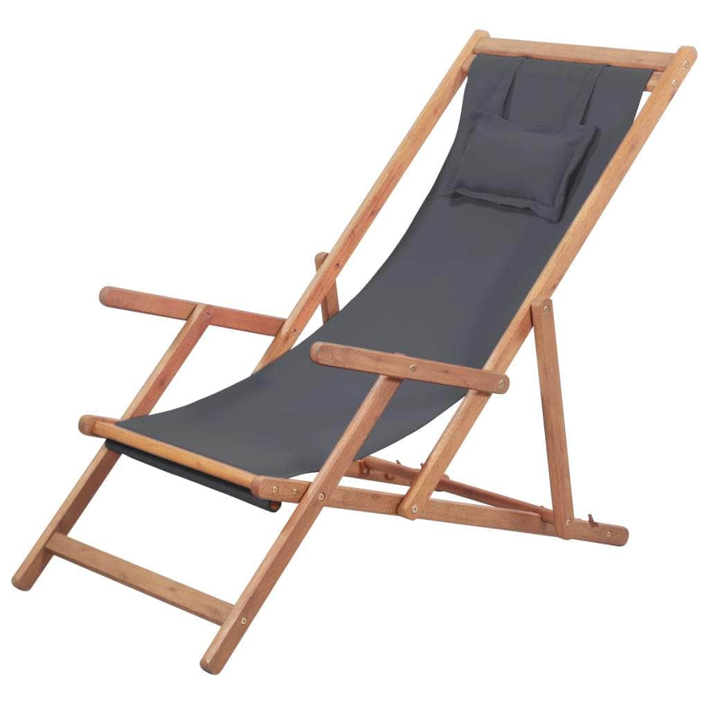 Folding Beach Chair Fabric and Wooden Frame Grey - Simple deals