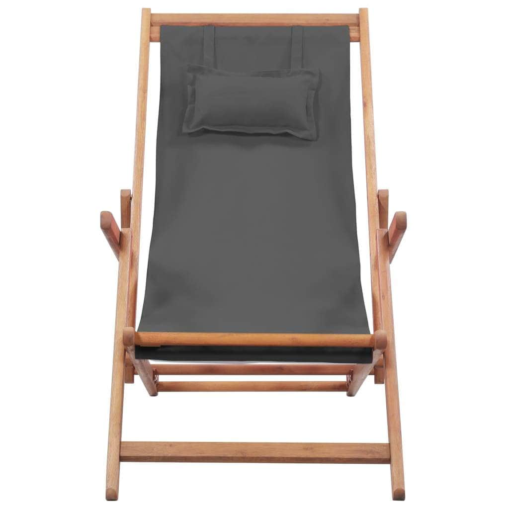 Folding Beach Chair Fabric and Wooden Frame Grey - Simple deals