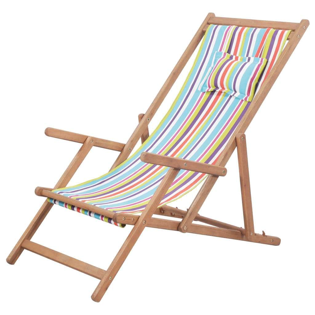 Folding Beach Chair Fabric and Wooden Frame Multicolour - Simple deals