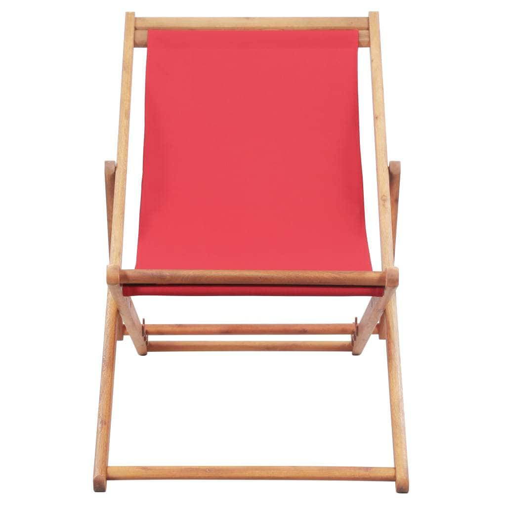 Folding Beach Chair Fabric and Wooden Frame Red
