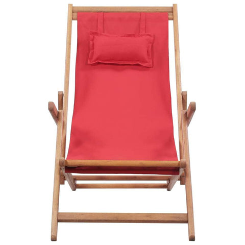 Folding Beach Chair Fabric and Wooden Frame Red