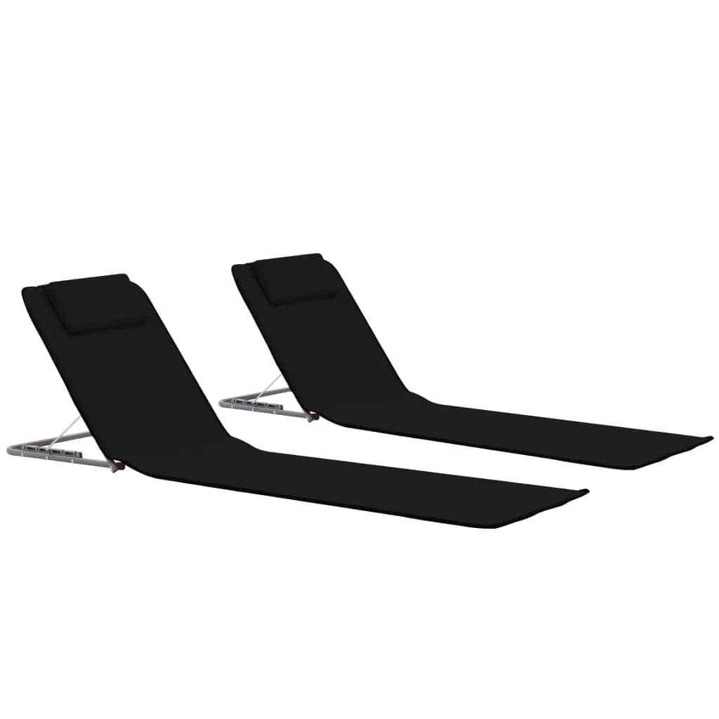 Folding Beach Mats 2 pcs Steel and Fabric Black - Simple deals