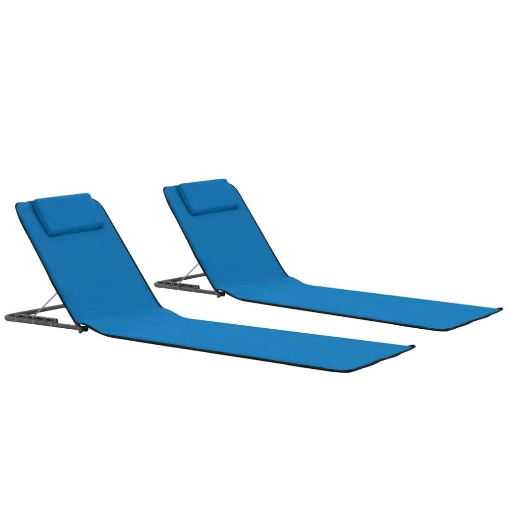 Folding Beach Mats 2 pcs Steel and Fabric Blue - Simple deals
