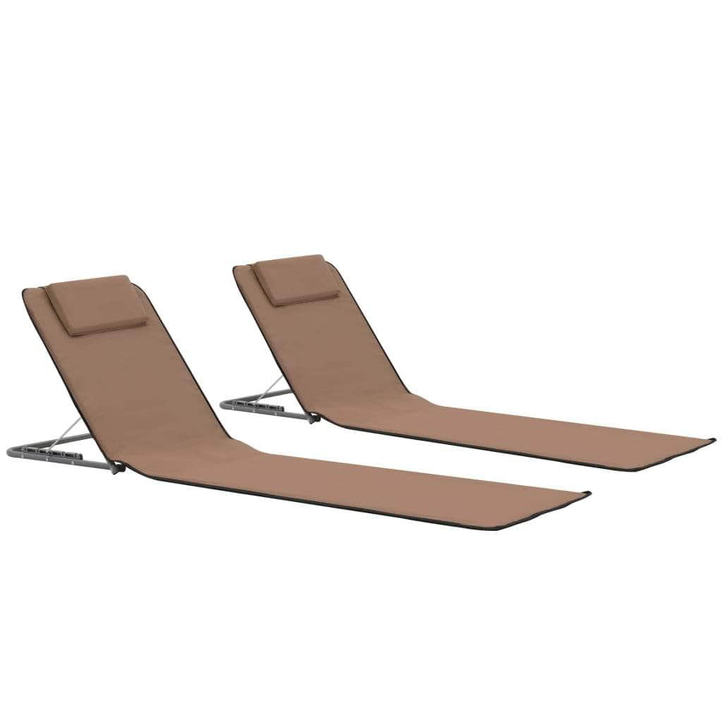 Folding Beach Mats 2 pcs Steel and Fabric Brown - Simple deals