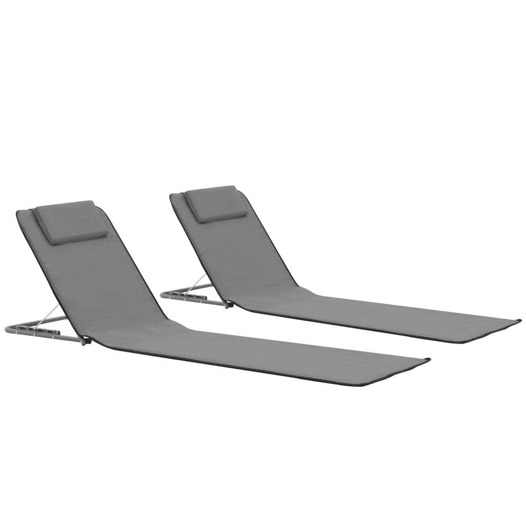 Folding Beach Mats 2 pcs Steel and Fabric Grey - Simple deals
