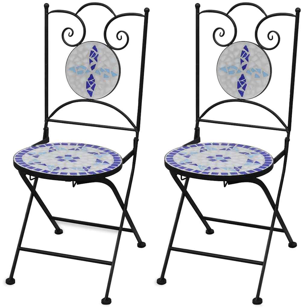 Folding Bistro Chairs 2 pcs Ceramic Blue and White - Simple deals