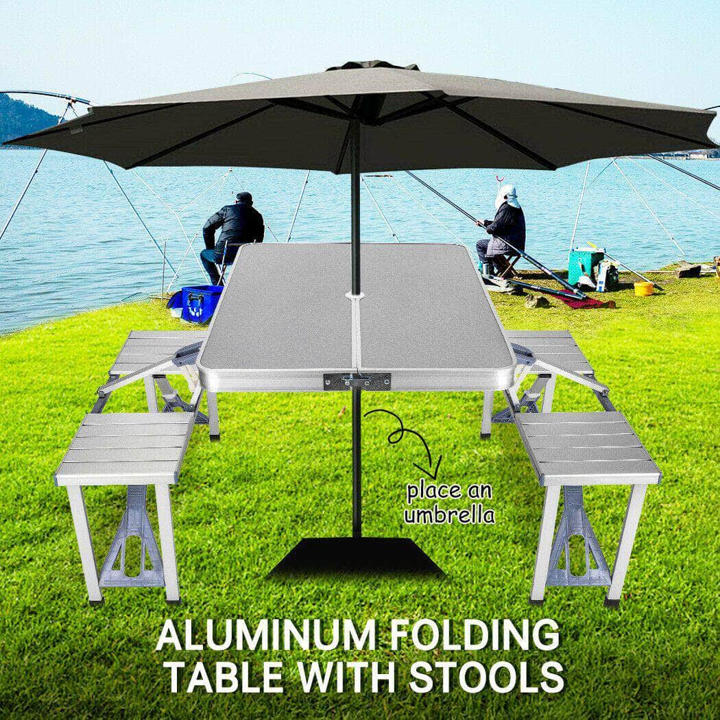 Folding Camping Table With Stools Set Portable Picnic Outdoor Garden Bbq Setting