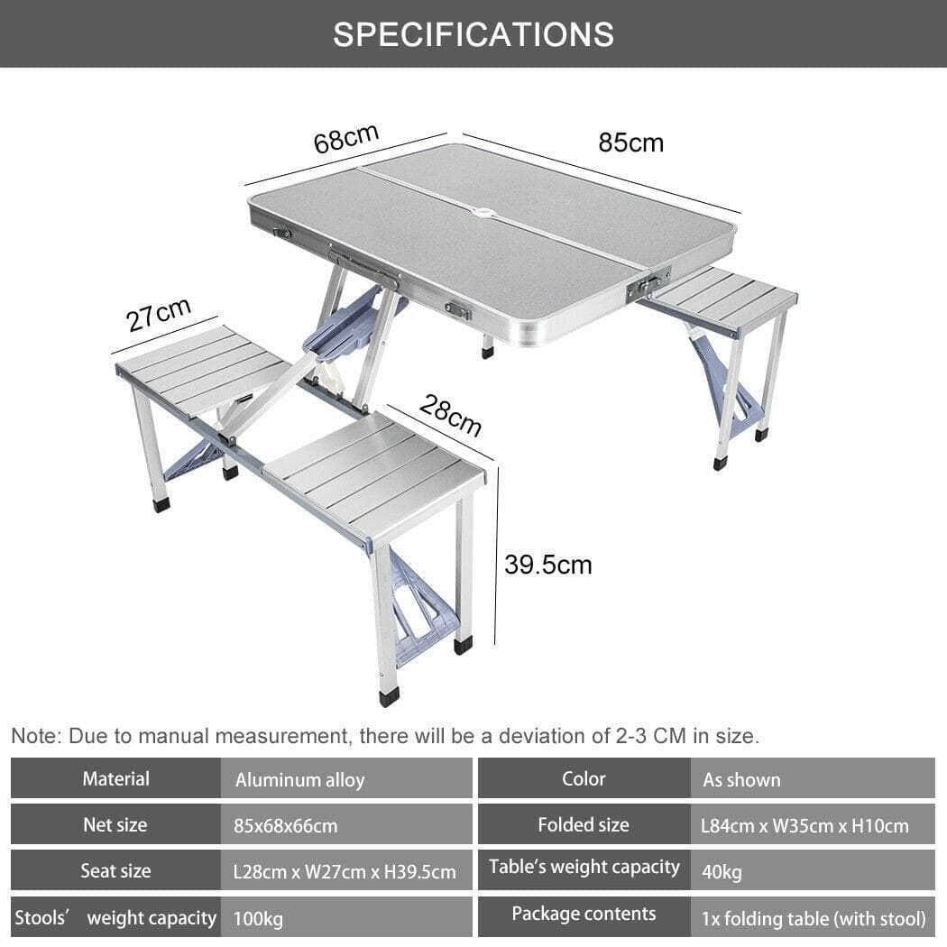 Folding Camping Table With Stools Set Portable Picnic Outdoor Garden Bbq Setting