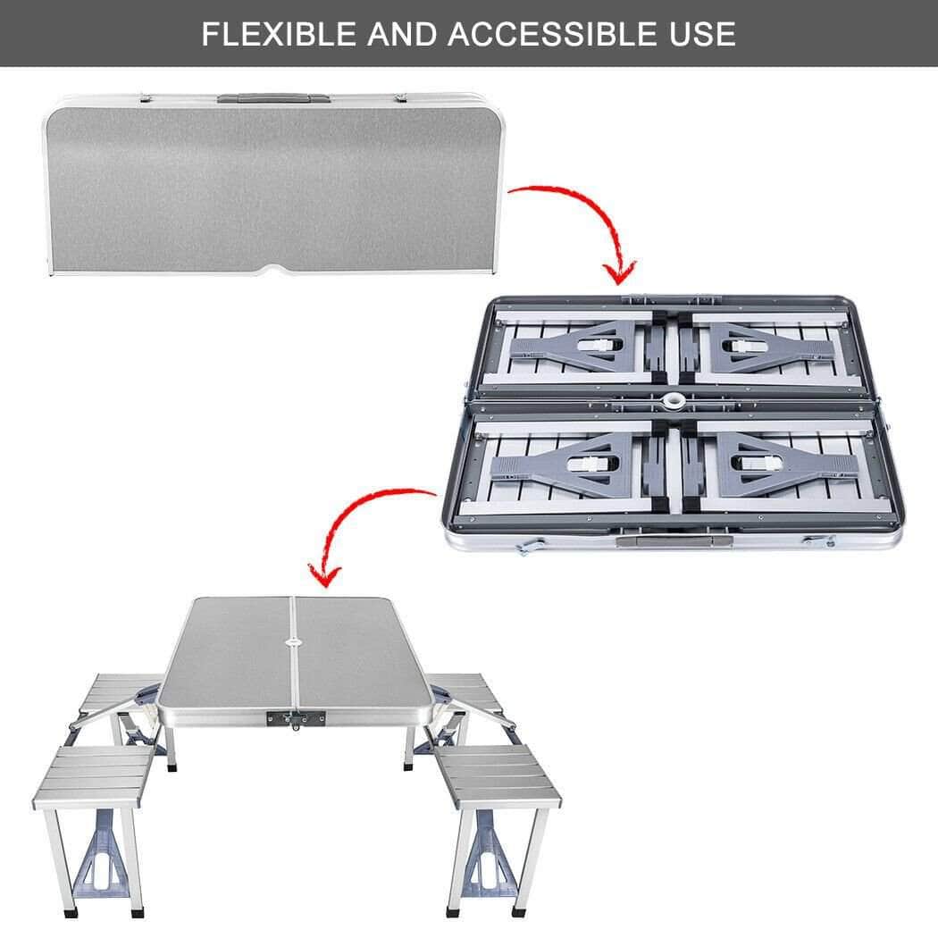 Folding Camping Table With Stools Set Portable Picnic Outdoor Garden Bbq Setting