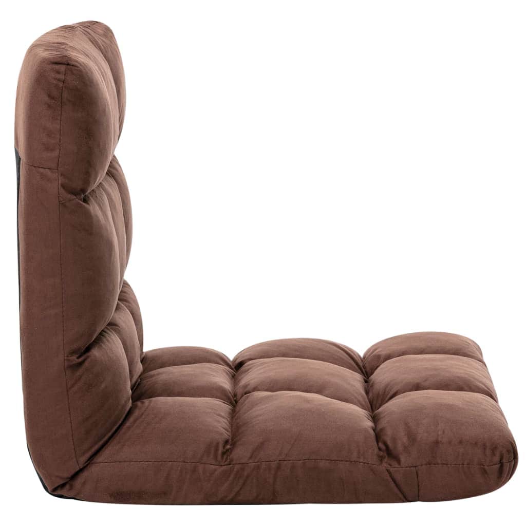 Folding Floor Chair Brown Microfibre
