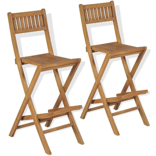 Folding Outdoor Bar Stools 2 pcs Solid Teak Wood - Simple deals