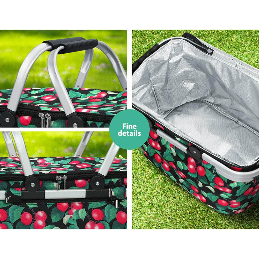 Folding Picnic Bag Basket Cooler Hamper Camping Hiking Insulated Lunch