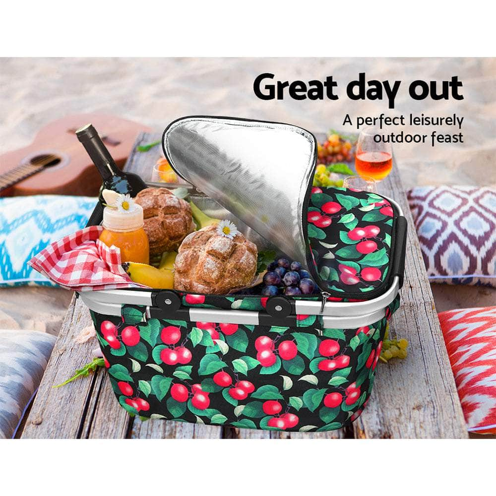 Folding Picnic Bag Basket Cooler Hamper Camping Hiking Insulated Lunch