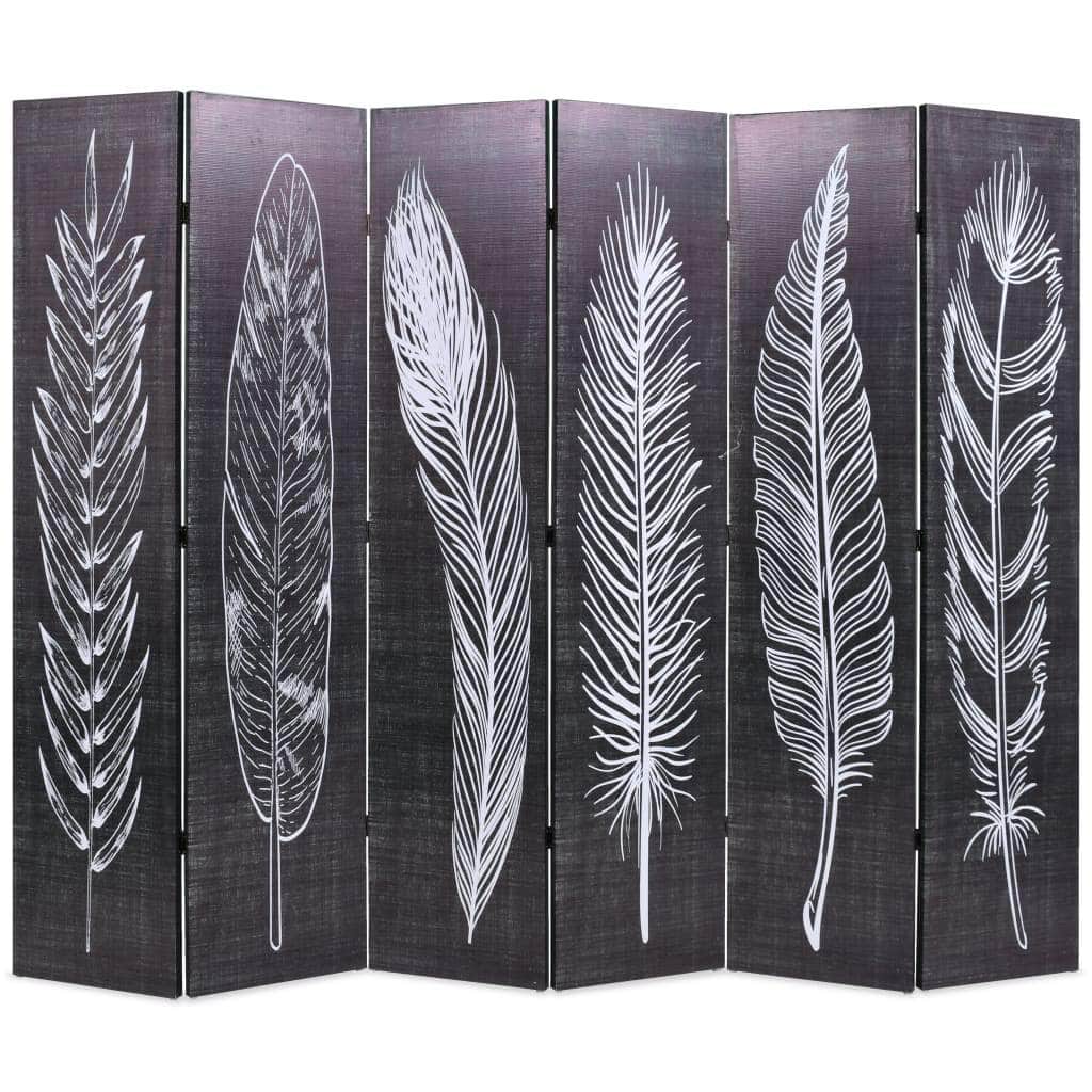 Folding Room Divider Feathers Black & White
