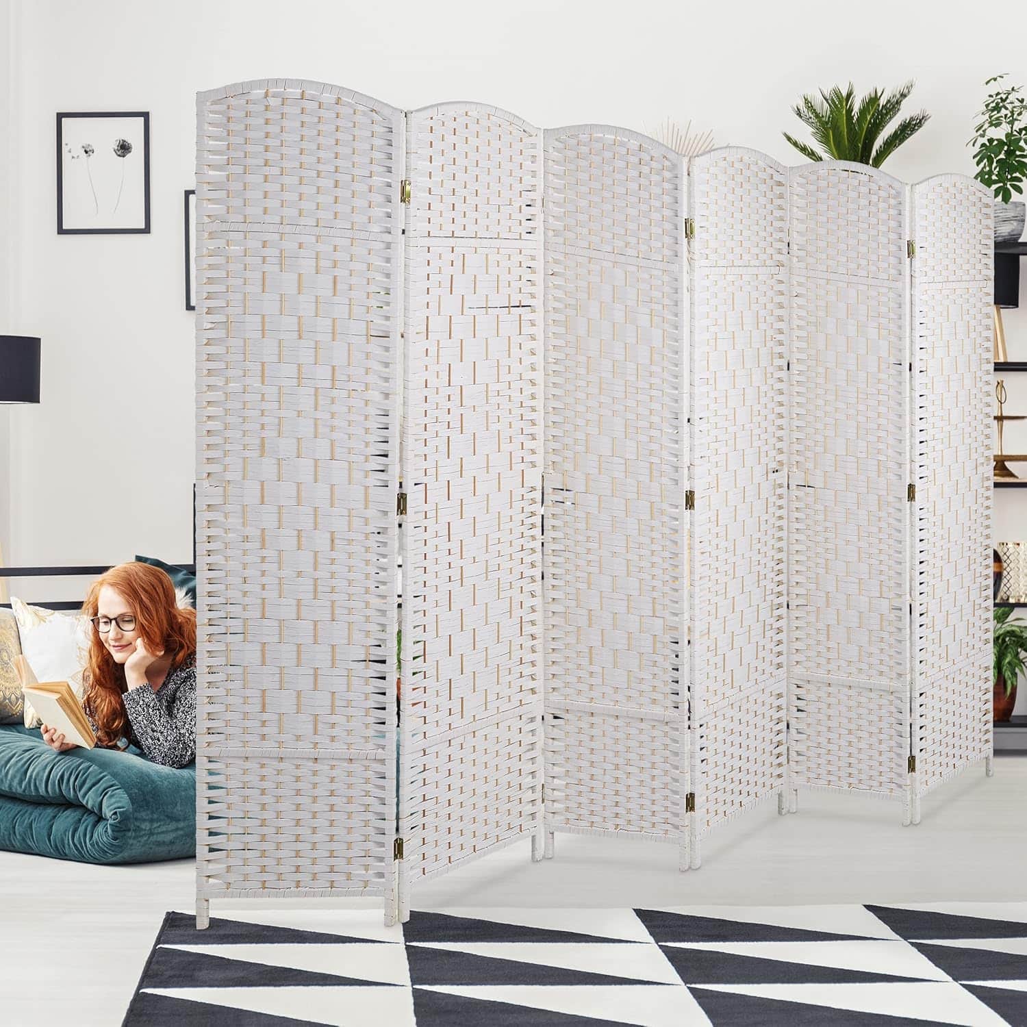 Folding Room Divider Screen 6 Panels For Home Or Office Wooden Frame