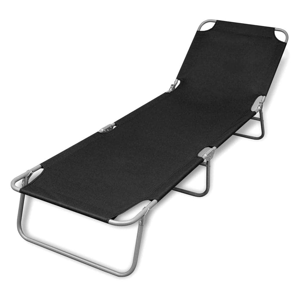 Folding Sun Lounger Powder - coated Steel Black - Simple deals