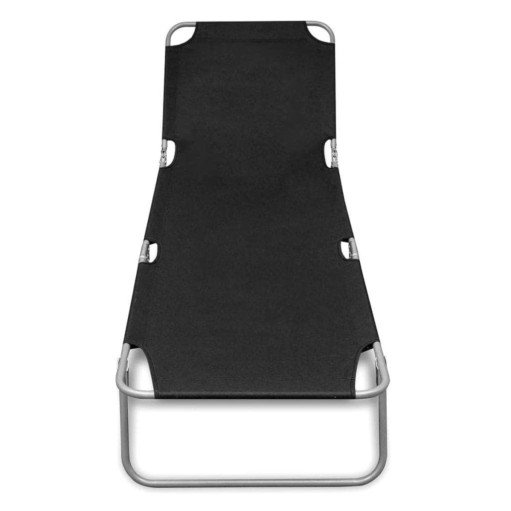 Folding Sun Lounger Powder - coated Steel Black - Simple deals