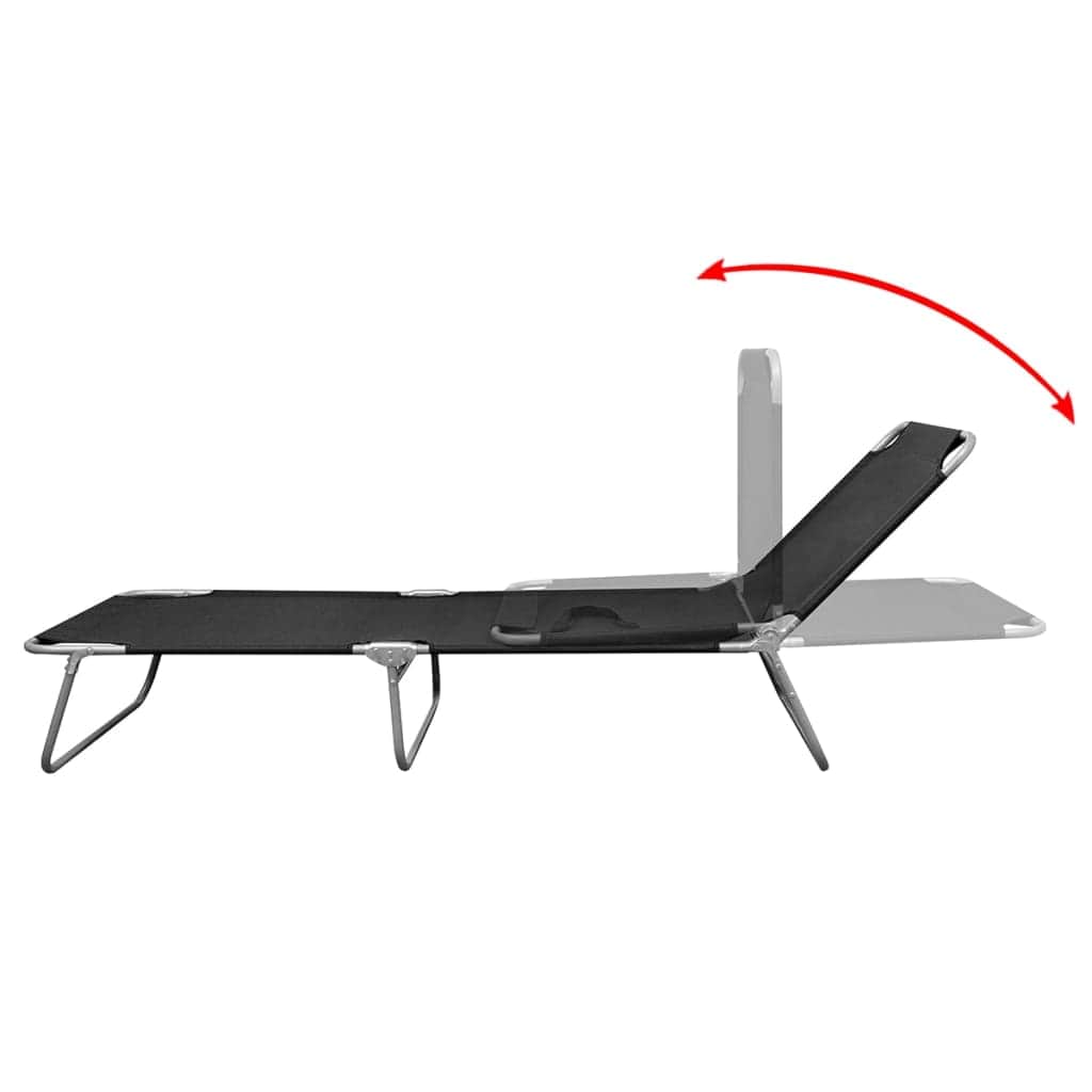 Folding Sun Lounger Powder - coated Steel Black - Simple deals