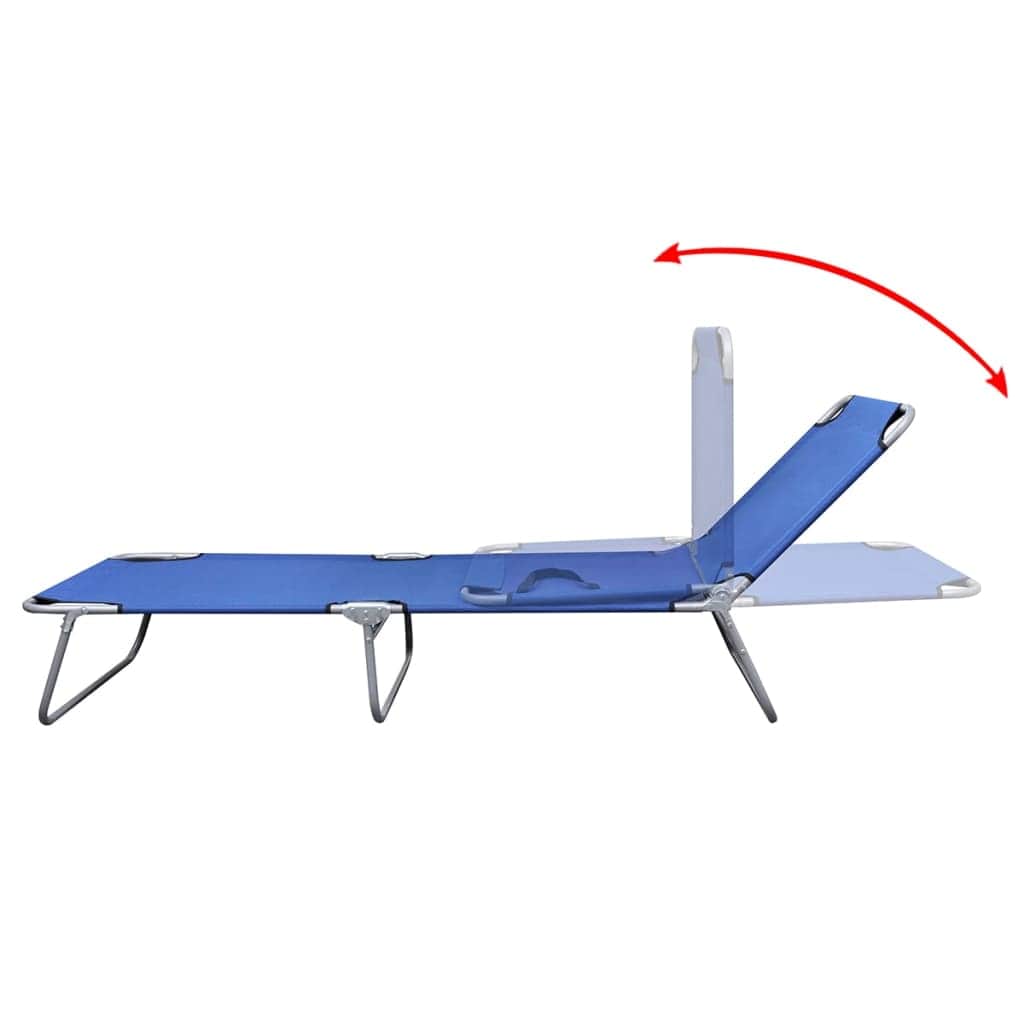 Folding Sun Lounger Powder - coated Steel Blue - Simple deals
