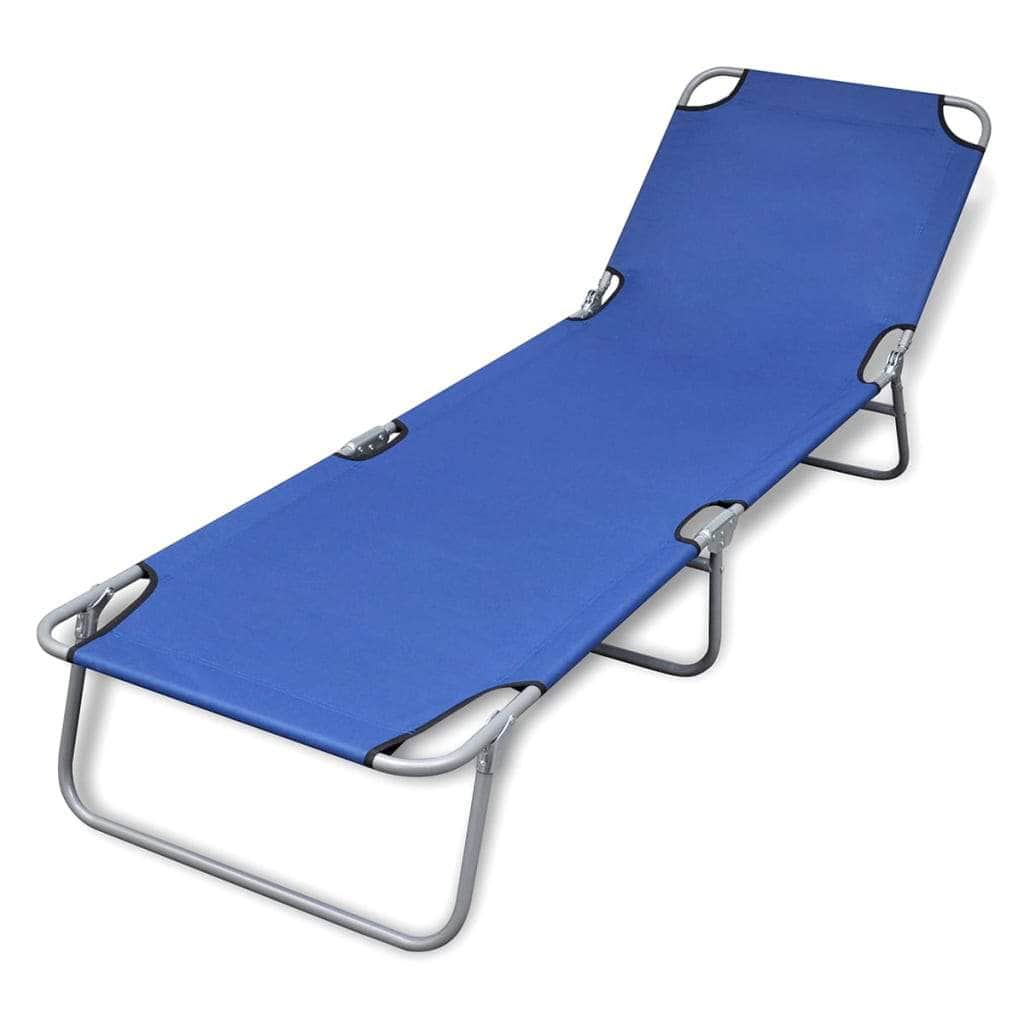Folding Sun Lounger Powder - coated Steel Blue - Simple deals