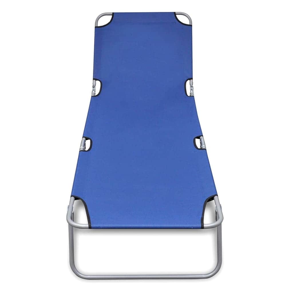 Folding Sun Lounger Powder - coated Steel Blue - Simple deals