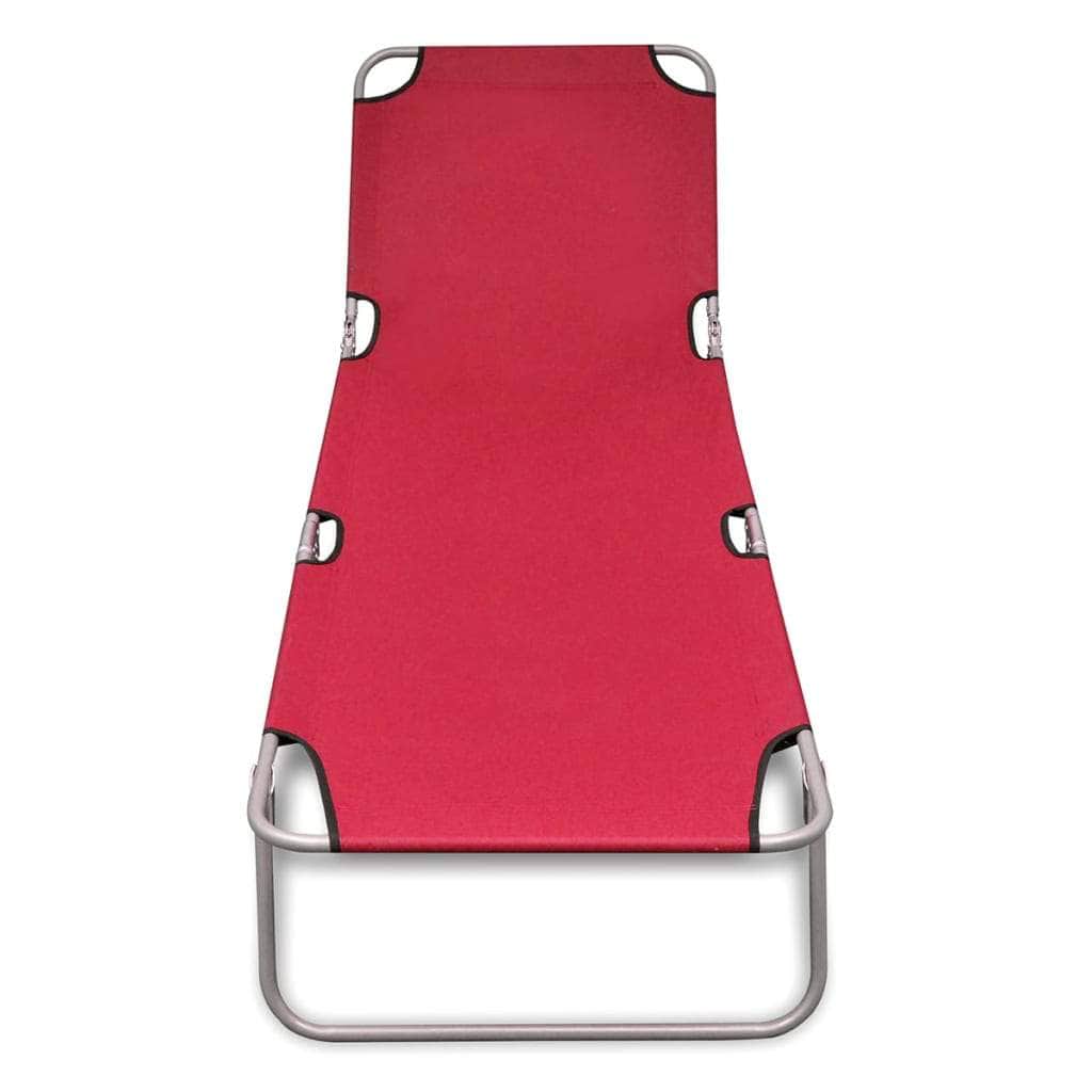Folding Sun Lounger Powder - coated Steel Red - Simple deals