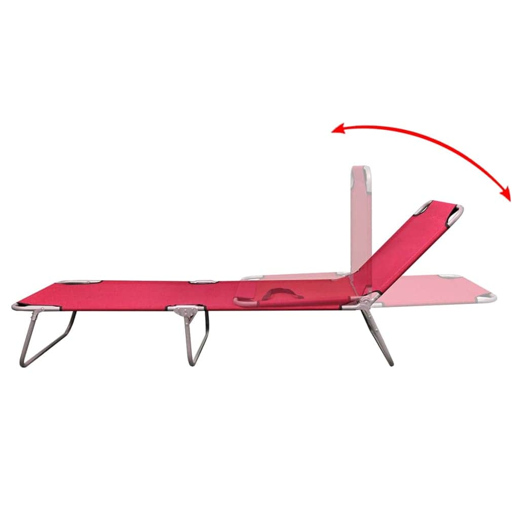 Folding Sun Lounger Powder - coated Steel Red - Simple deals