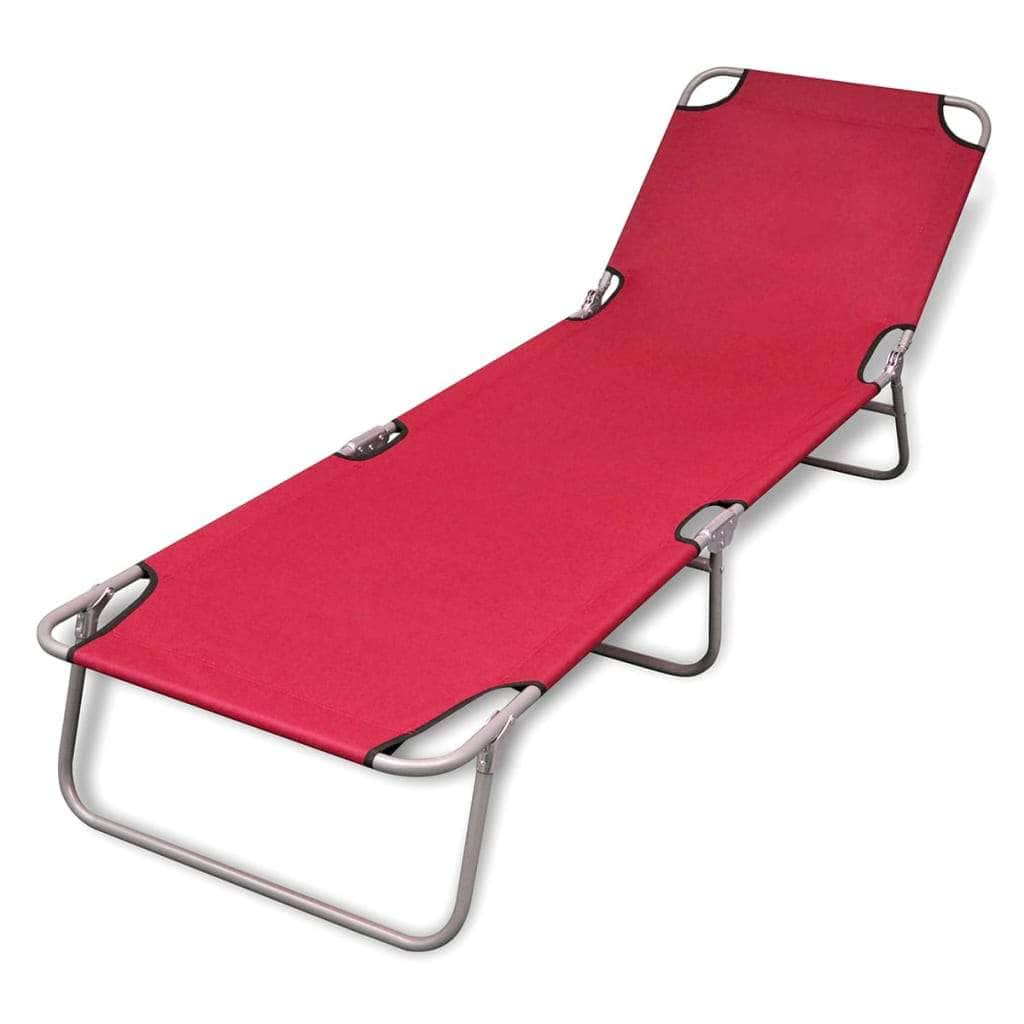 Folding Sun Lounger Powder - coated Steel Red - Simple deals