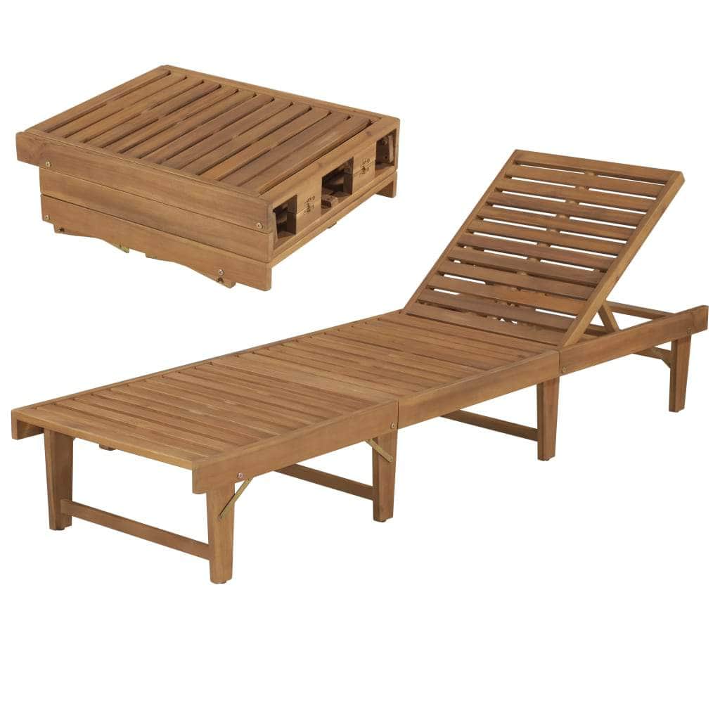 Folding Sun Lounger Solid Acacia Wood - Simple deals