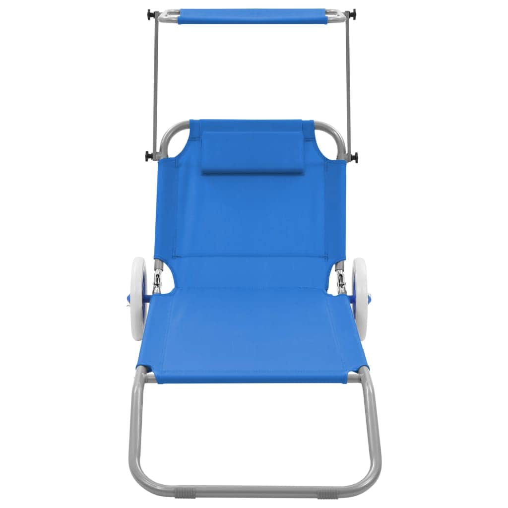 Folding Sun Lounger with Canopy and Wheels Steel Blue - Simple deals