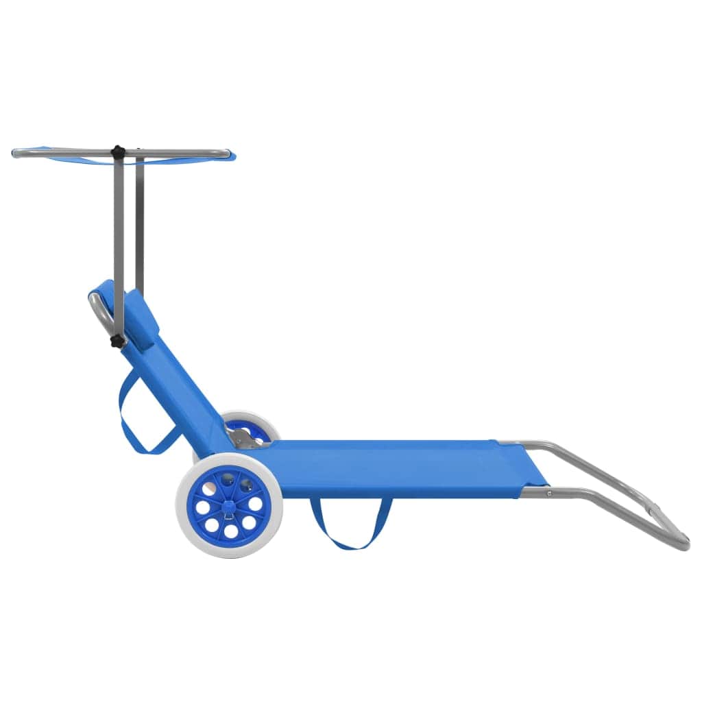 Folding Sun Lounger with Canopy and Wheels Steel Blue - Simple deals