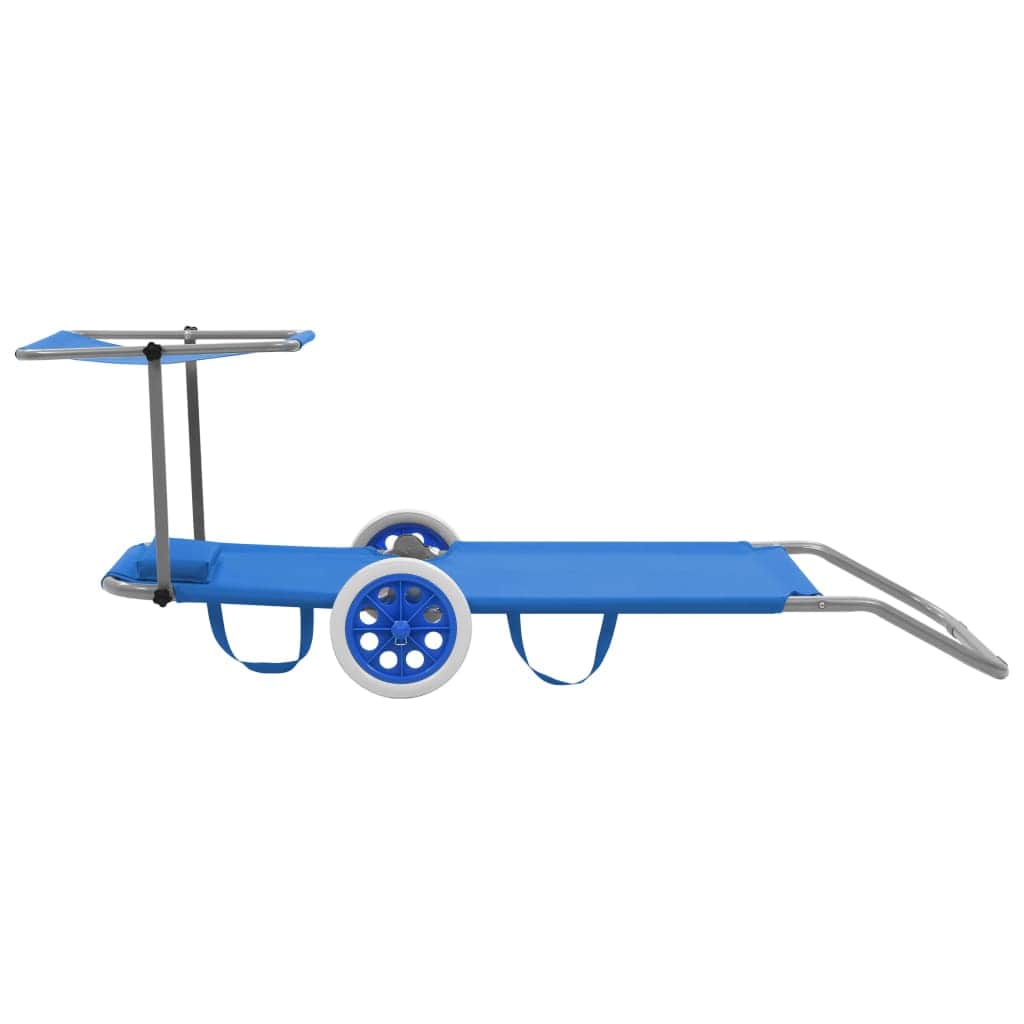 Folding Sun Lounger with Canopy and Wheels Steel Blue - Simple deals