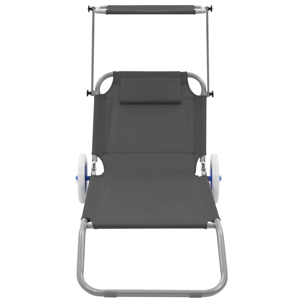 Folding Sun Lounger with Canopy and Wheels Steel Grey - Simple deals