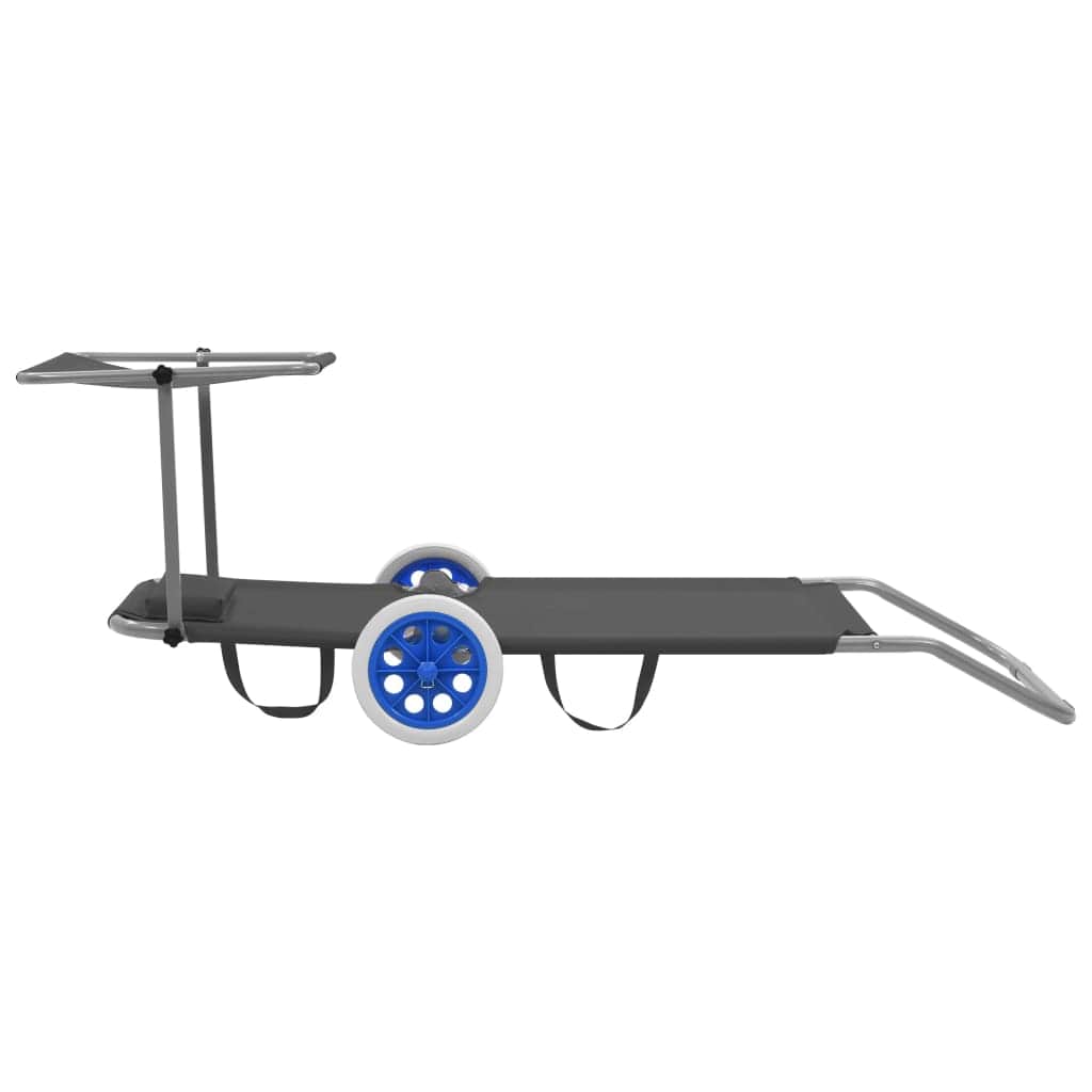 Folding Sun Lounger with Canopy and Wheels Steel Grey - Simple deals