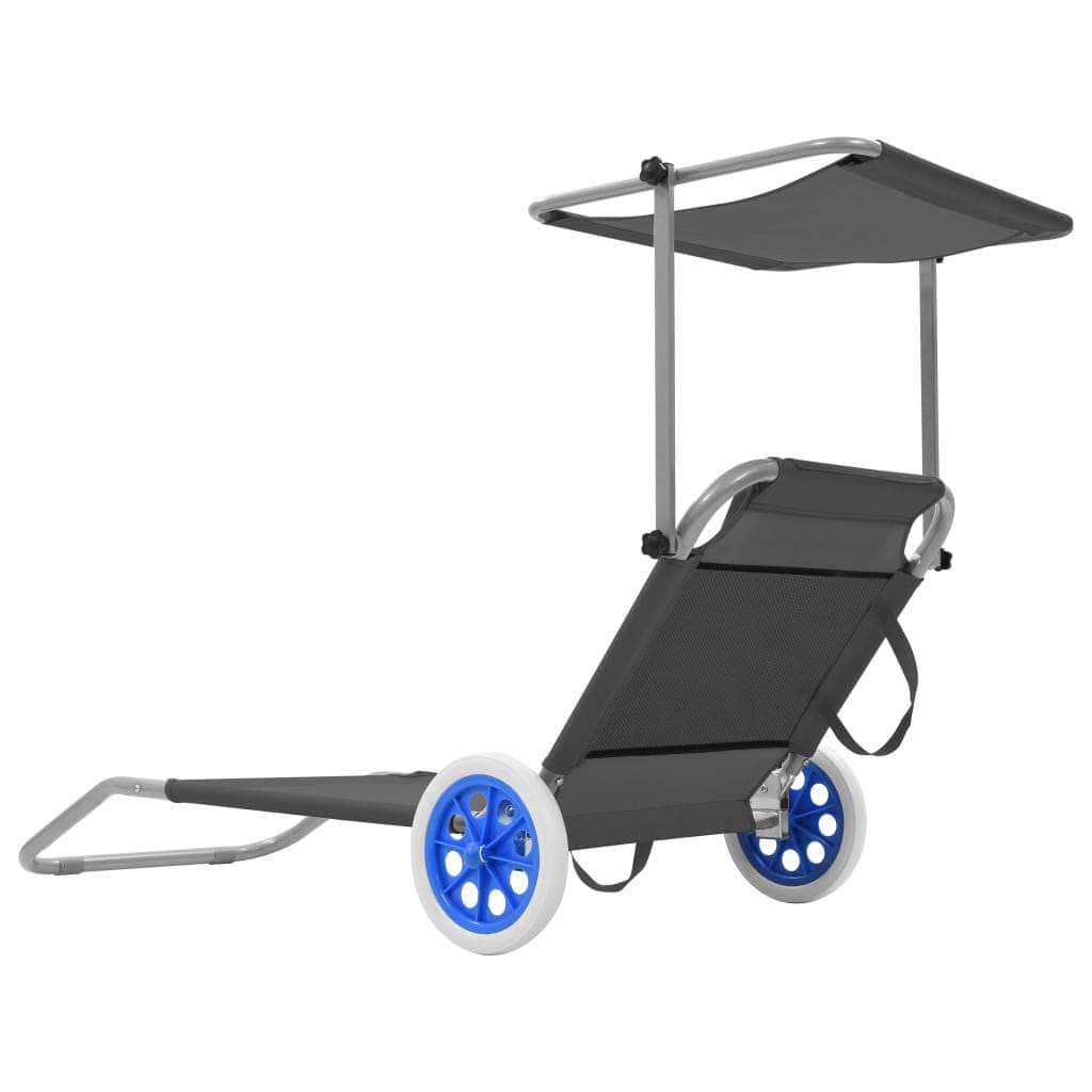 Folding Sun Lounger with Canopy and Wheels Steel Grey - Simple deals