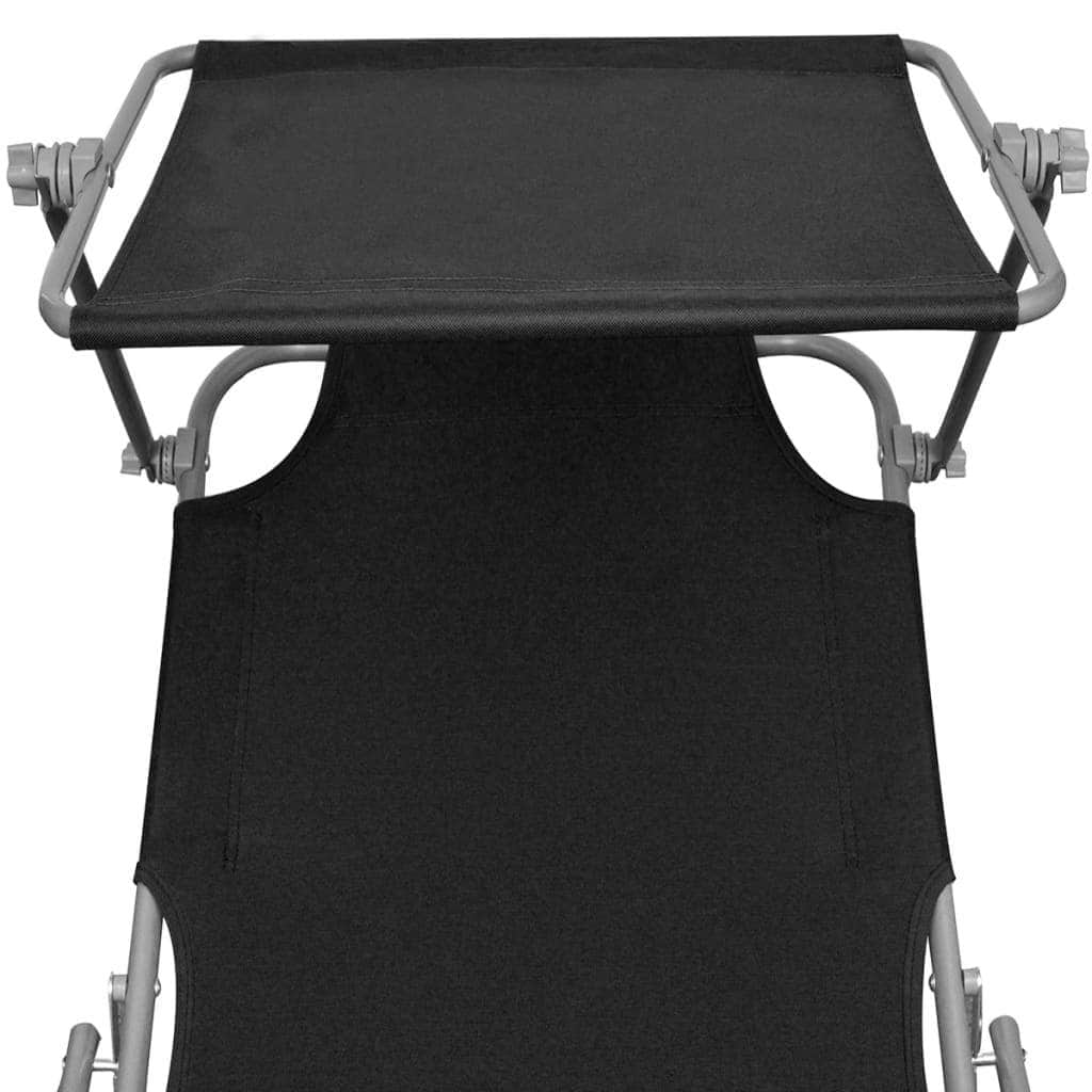 Folding Sun Lounger with Canopy Steel and Fabric Black - Simple deals