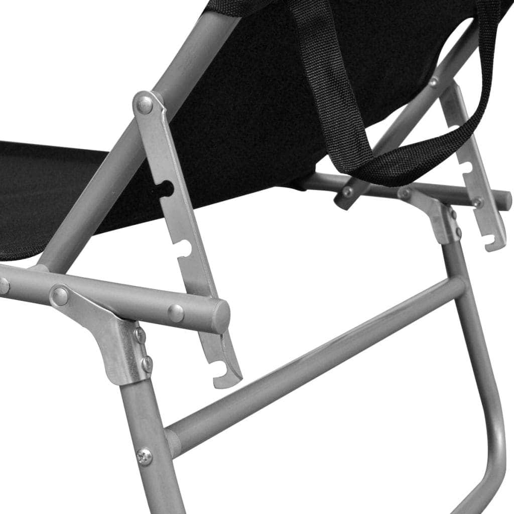 Folding Sun Lounger with Canopy Steel and Fabric Black - Simple deals