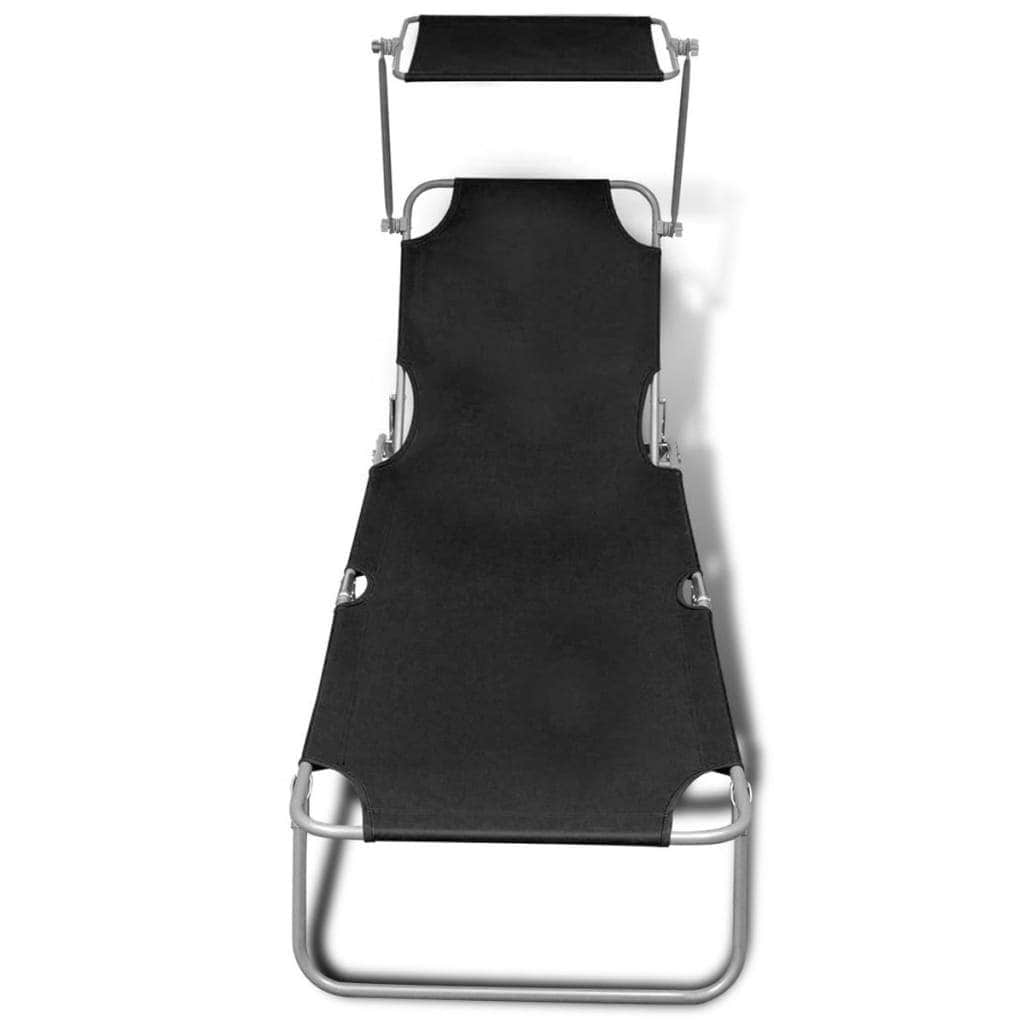 Folding Sun Lounger with Canopy Steel and Fabric Black - Simple deals