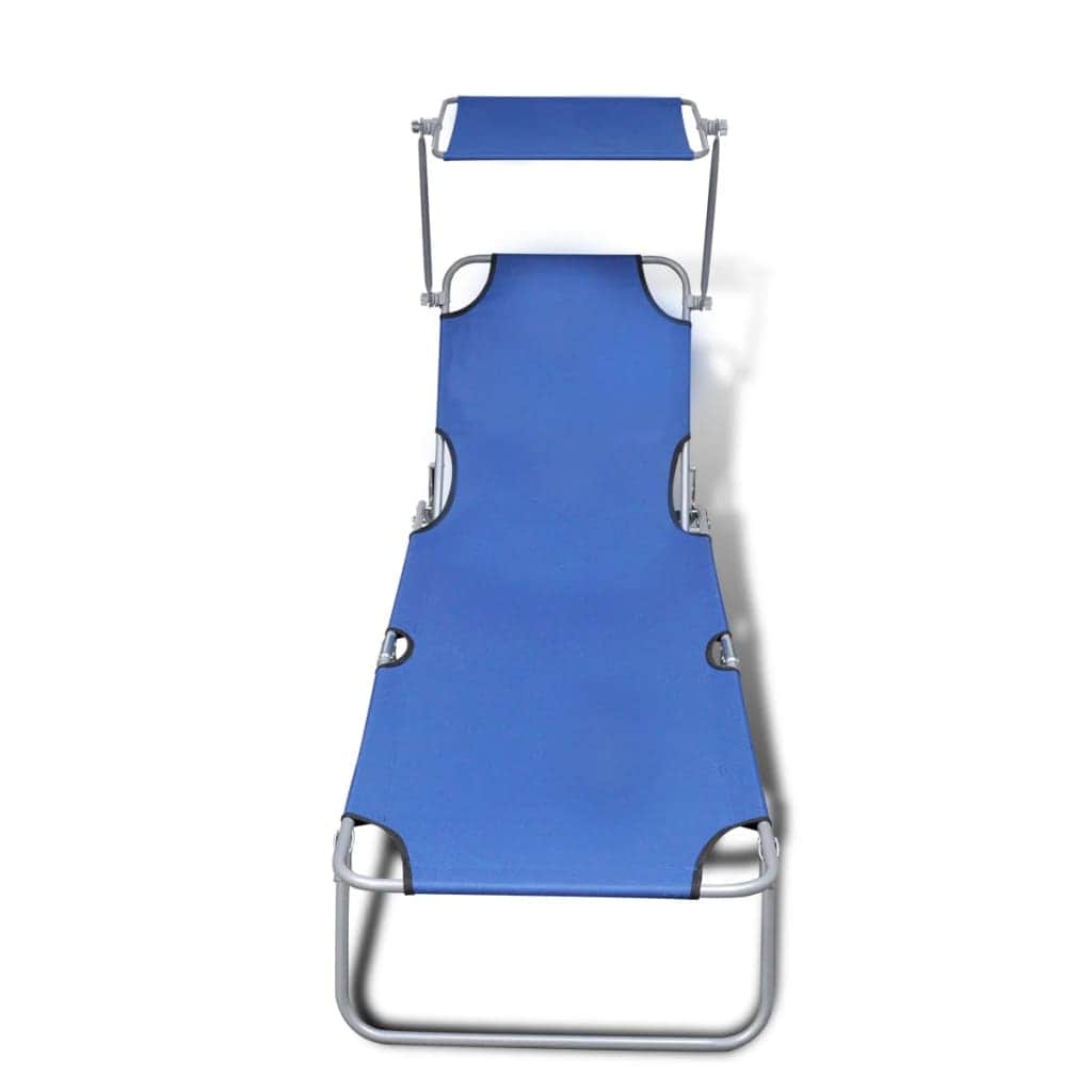 Folding Sun Lounger with Canopy Steel and Fabric Blue - Simple deals