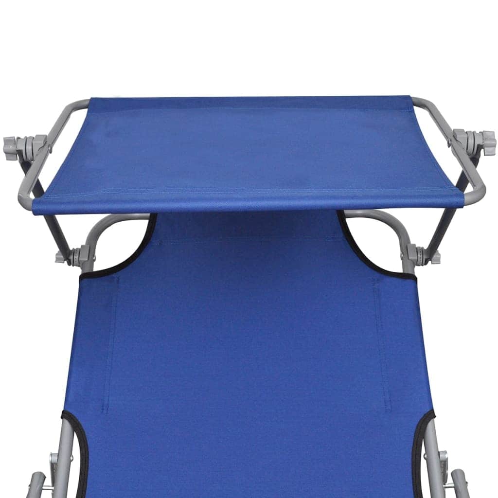 Folding Sun Lounger with Canopy Steel and Fabric Blue - Simple deals