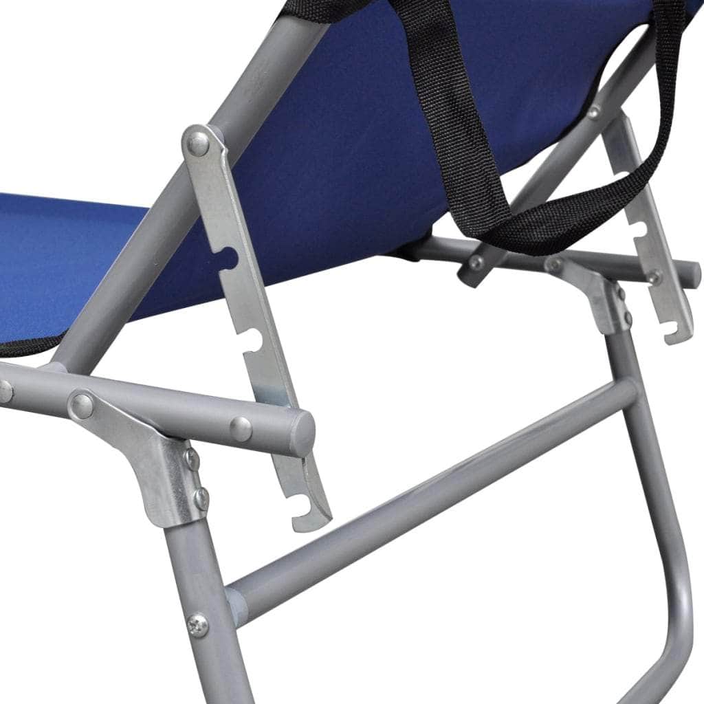 Folding Sun Lounger with Canopy Steel and Fabric Blue - Simple deals