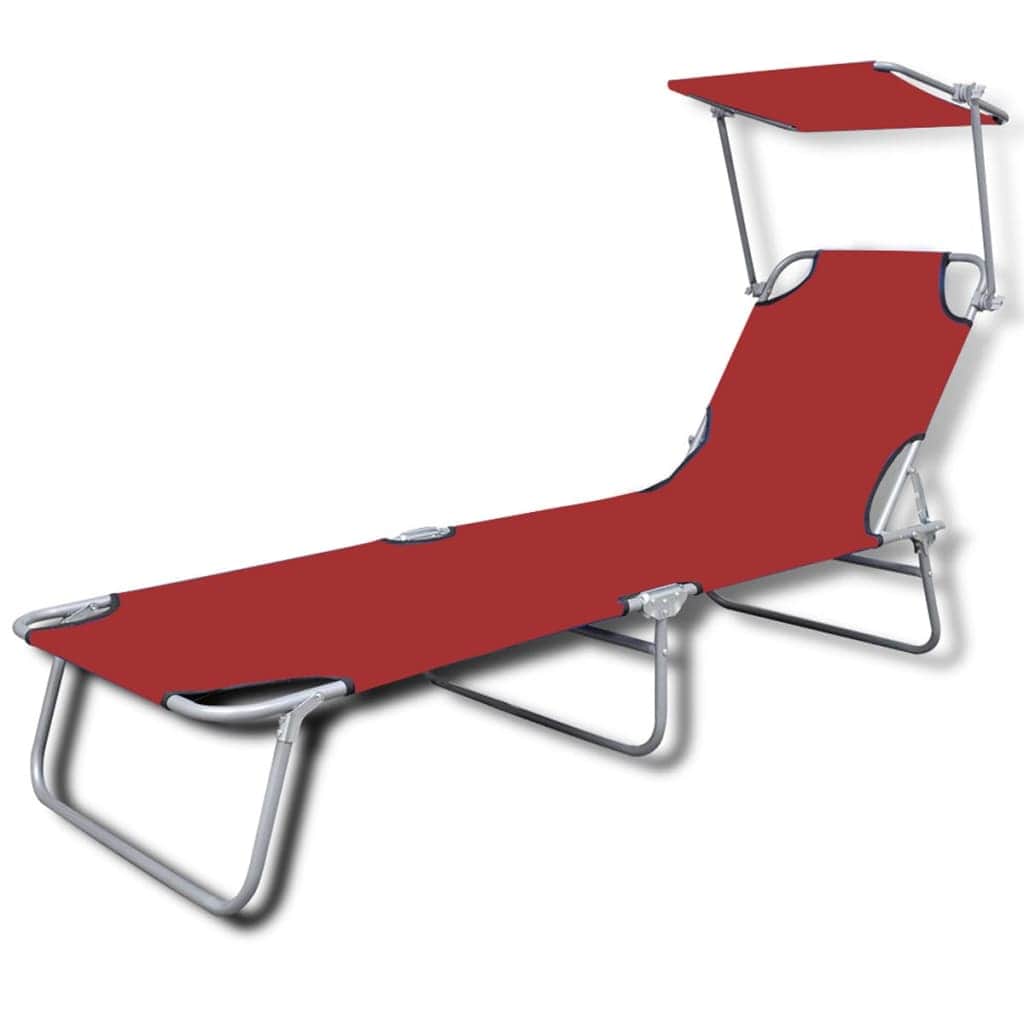 Folding Sun Lounger with Canopy Steel and Fabric Red - Simple deals