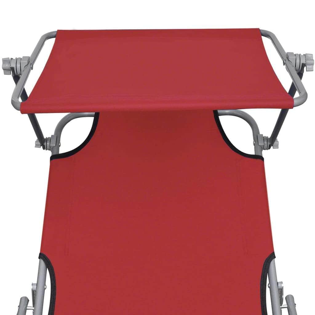 Folding Sun Lounger with Canopy Steel and Fabric Red - Simple deals