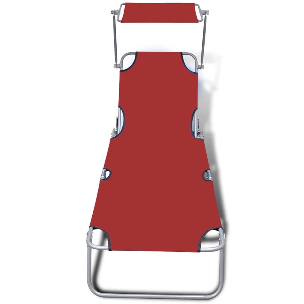 Folding Sun Lounger with Canopy Steel and Fabric Red - Simple deals