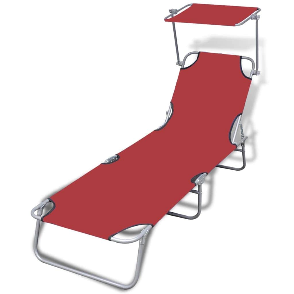 Folding Sun Lounger with Canopy Steel and Fabric Red - Simple deals