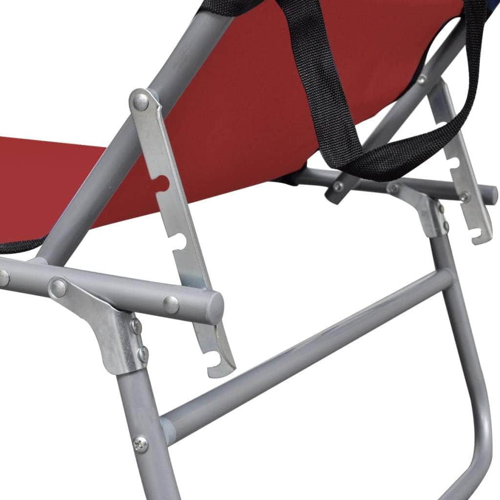 Folding Sun Lounger with Canopy Steel and Fabric Red - Simple deals
