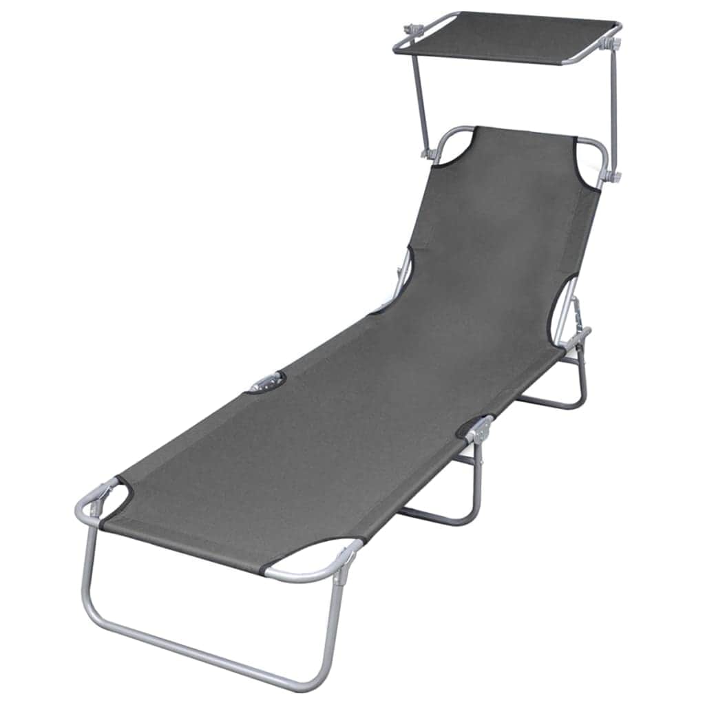 Folding Sun Lounger with Canopy Steel Grey - Simple deals